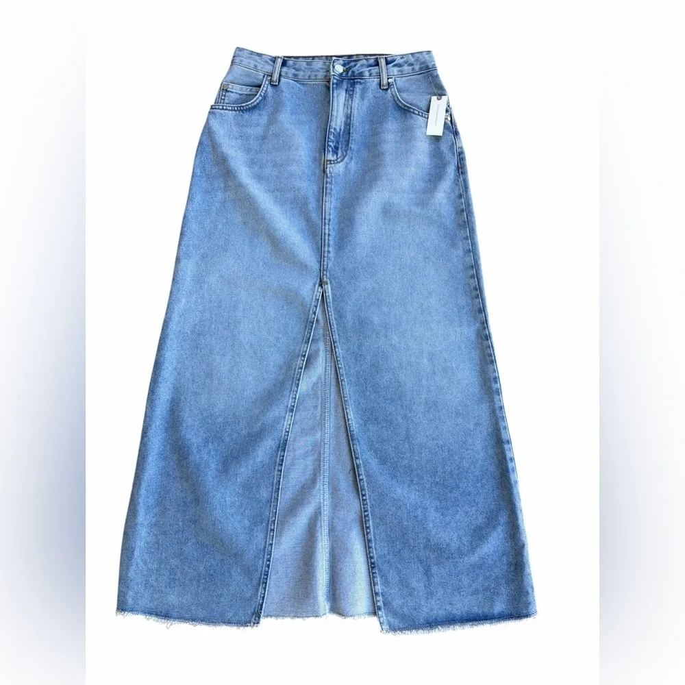 Anthropologie Pilcro Midi Front Slit Denim Maxi Skirt Summer Wash Size 8 NWT - Picture 3 of 12